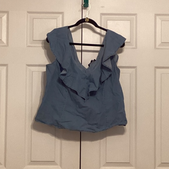 Eloquii denim short ruffle sleeve shirt Size 16 - Picture 3 of 7